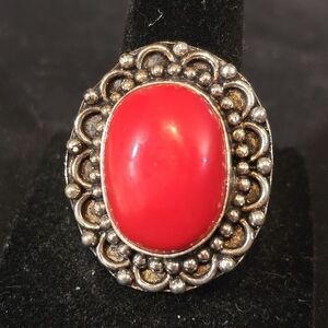 Sterling Silver Vintage Coral Ring